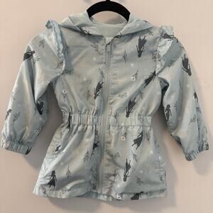 Disney Frozen Girls Jacket 3T Blue Hooded Windbreaker Coat Elsa Anna Lightweight